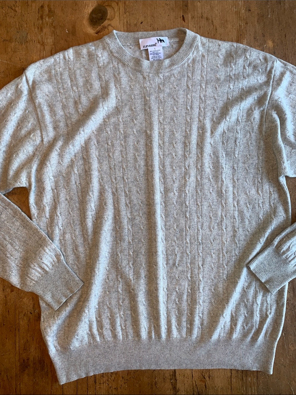 I Levrieri Italian Cashmere Silk Light Gray Cable-Knit Crewneck Sweater - Picture 7 of 16